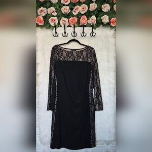 CHAPS Classic Lace Overlay Ruched Front Lined Mini Dress